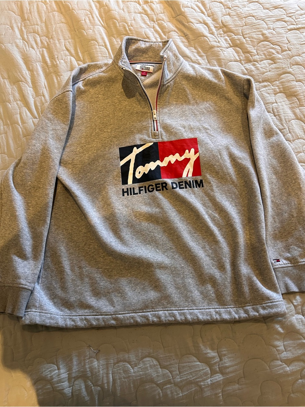 Tommy Hilfiger Gray Half-Zip Sweatshirt with Logo Panel